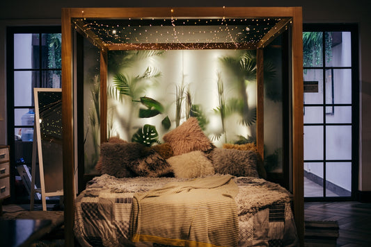 String Lights Hanging Over The Bed